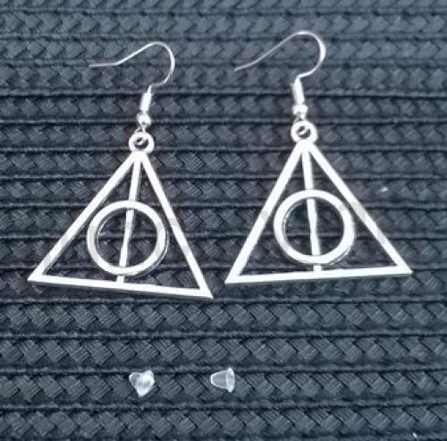 Dlouhé náušnice Harry Potter - Relikvie Smrti - platinové (BB412)
