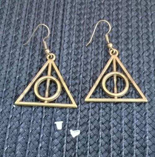Dlouhé náušnice Harry Potter - Relikvie Smrti - starobronz (BB413)
