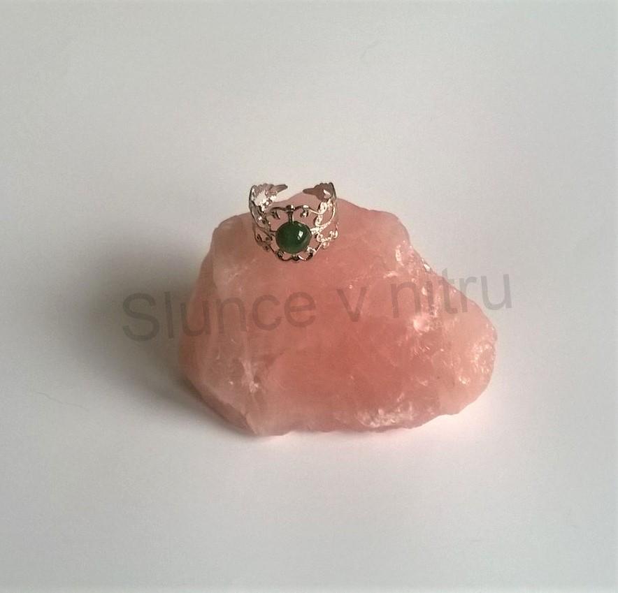 Nastavitelný ozdobný postříbřený minerální prsten s Achátem Mechovým (X436)