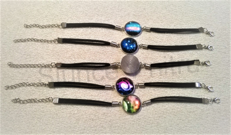 Kožený náramek s kabošonem - vesmír / platina - 4 (BC463)