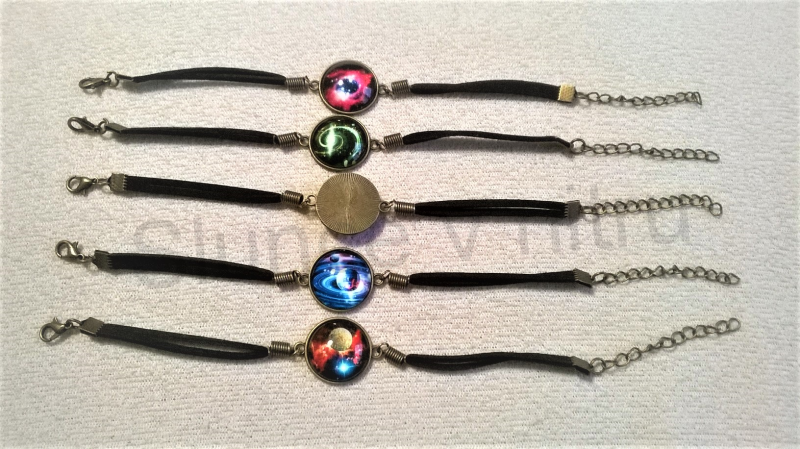 Kožený náramek s kabošonem - vesmír / starobronz - 12 (BC464)