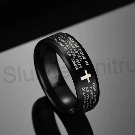 Prsten z titánové oceli kříž (BP173)