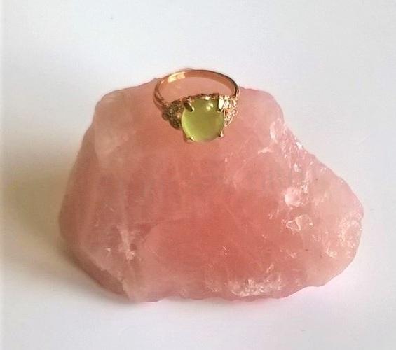 Prsten s polodrahokamenem Kočičí oko a zirkony (BP83)