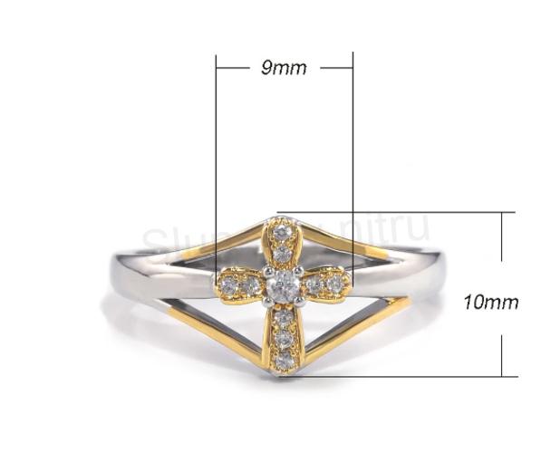 Pozlacený prsten kříž a zirkony velikost 55 (BP296)