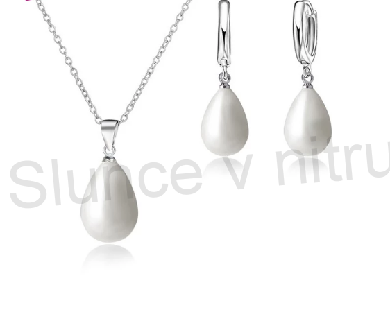 Postříbřená souprava šperků s perlou (BE185)