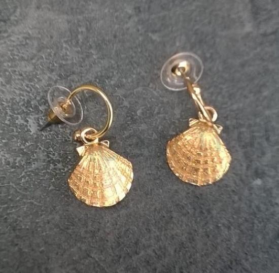 Pozlacené visací třpytivé náušnice Mušle z chirurgické oceli 2v1 (BB503)