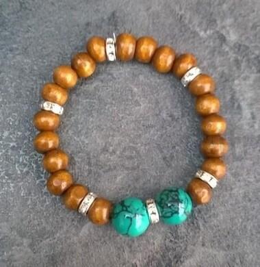 Minerální náramek se dřevem a tyrkenitem (X562)