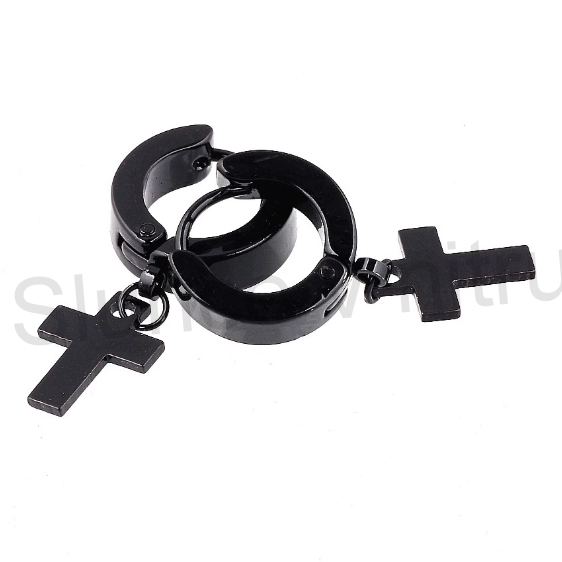 Náušnice kroužky s křížky černé z chirurgické oceli (BB506)