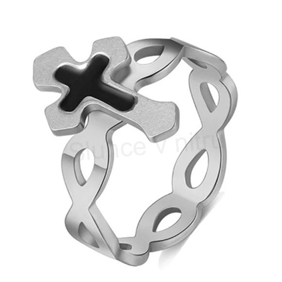 Prsten s křížem z chirurgické oceli velikost 62 (BP335)