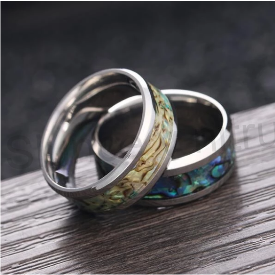 Prsten z chirurgické oceli a přírodní mušle Paua (BP343)