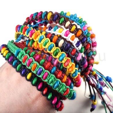 Barevný pletený náramek přátelství s korálkami (BC494)