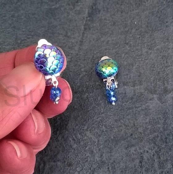 Náušnice klipsy s dračím vzorem měnicí a swarovski korálky 1,2 x 3 cm (BB521)