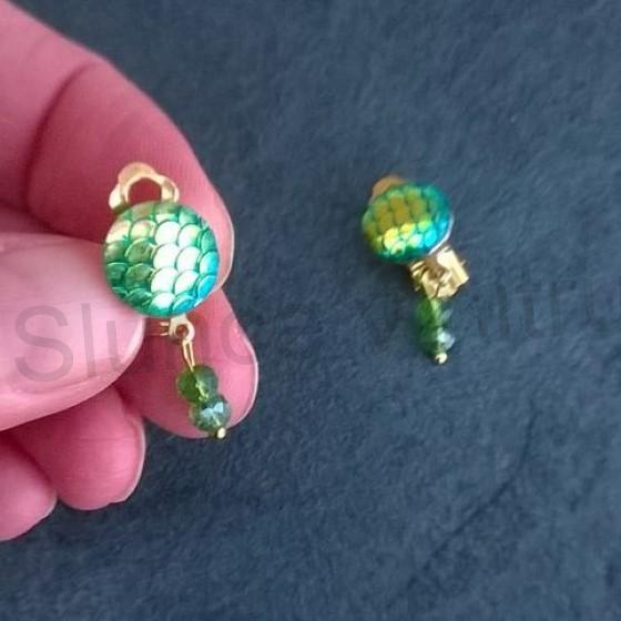 Náušnice klipsy s dračím vzorem měnicí a swarovski korálky 1,2 x 3 cm (BB531)