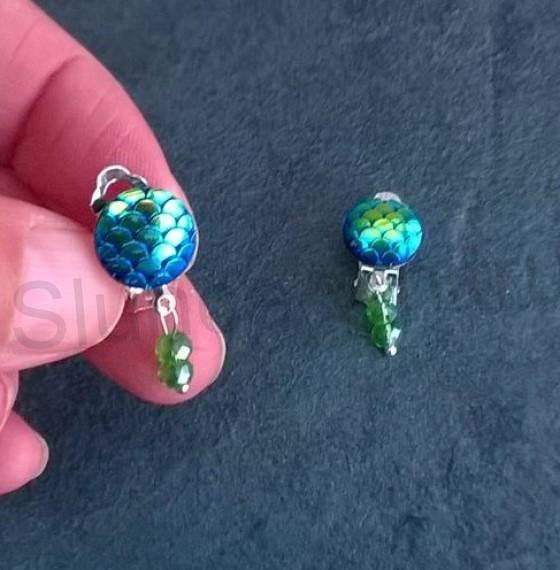 Náušnice klipsy s dračím vzorem měnicí a swarovski korálky 1,2 x 3 cm (BB533)