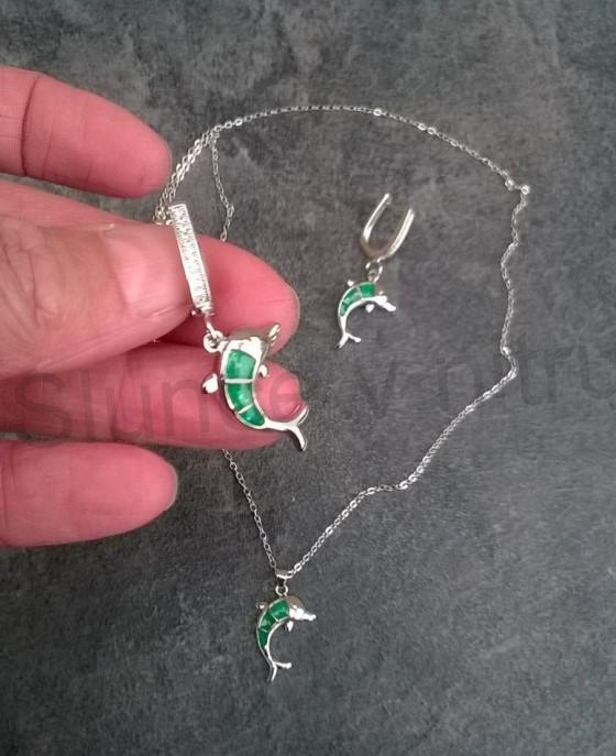 Souprava šperků s Delfínem postříbřeno s opálem (BS104)