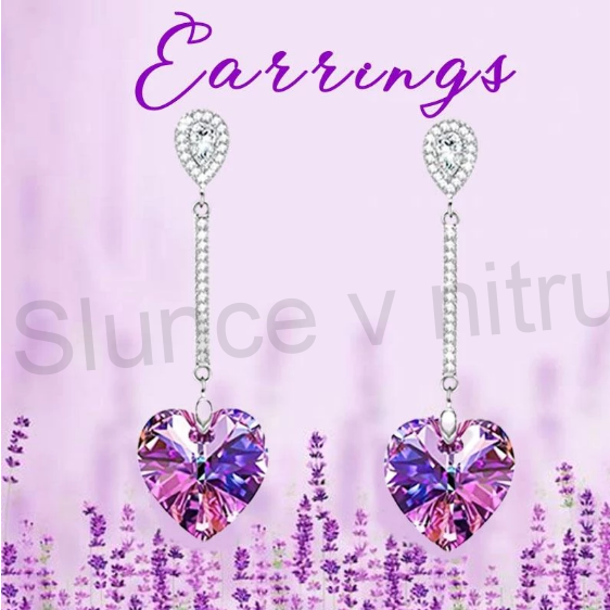 Dlouhé visací náušnice s kříšťálky a Swarovski srdcem (BB557)