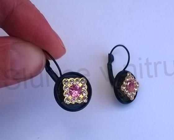 Černé náušnice s kamínky růžové (BB567)