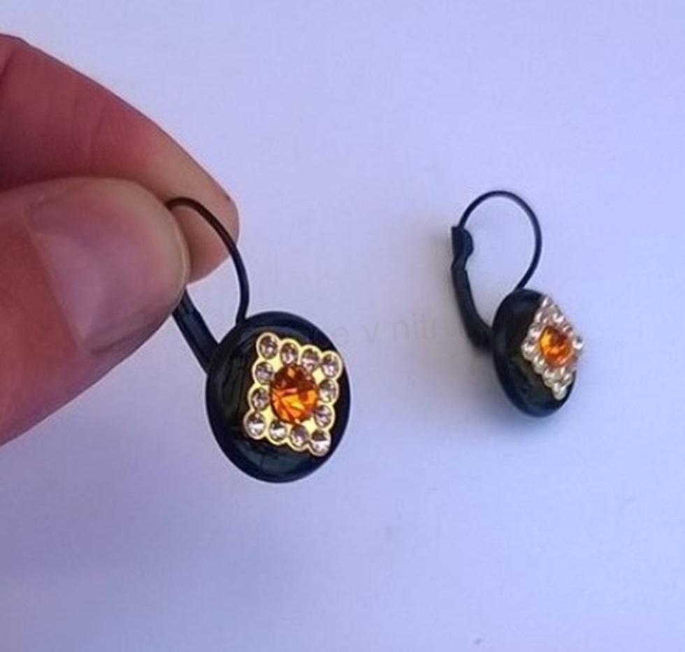 Černé náušnice s kamínky oranžové (BB571)