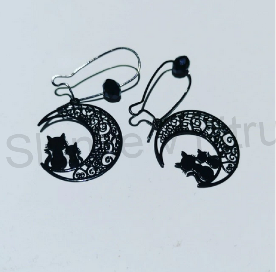 Visací náušnice kočky na měsíci (BB575)