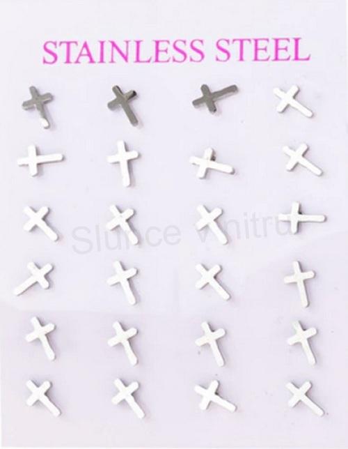 Puzetové náušnice křížky z chirurgické oceli (BB578)