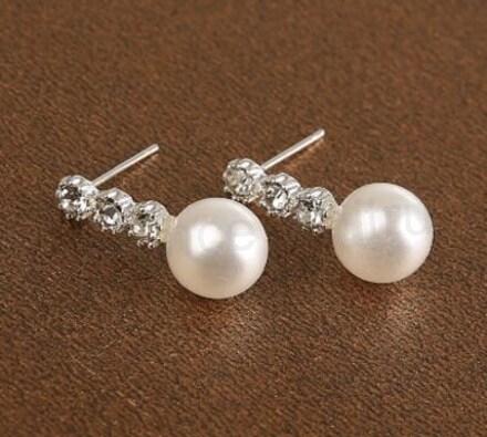 Puzetové naušnice s perlou a zirkony (BB89)