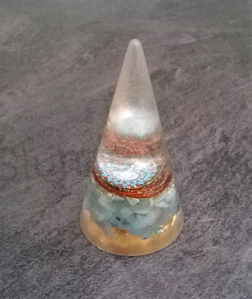 Orgonitový kužel - Akvamarín s mandalou 6,7x3,8 cm (PP145)