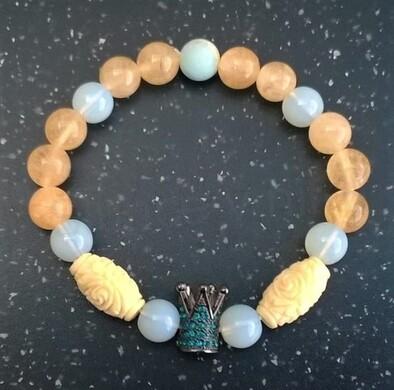 Minerální náramek s měsičním kamenem, serpentínem, citrínem a zirkonovou ozdobou (X739)