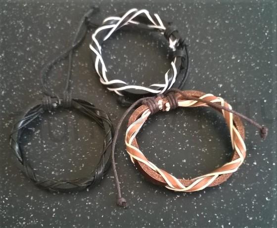 Kožený náramek nastavitelný pletený černý (BC501)