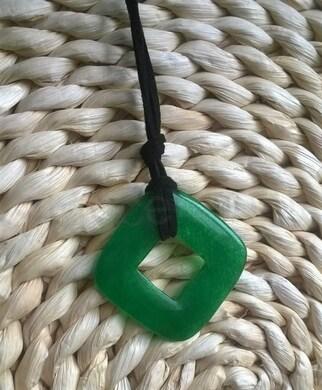 Náhrdelník donut čtverec 40 mm - Jadeit (X887)