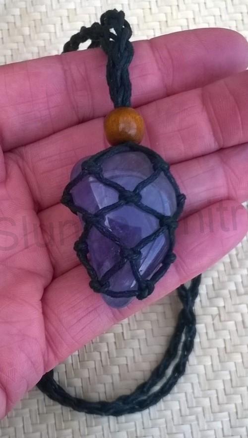 Náhrdelník ametrín tromlovaný na pletené šňůrce (Brazílie) (X1174)