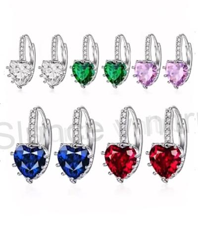 Kruhové náušnice srdce se zirkony červené (BE1)