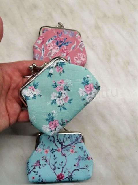 Peněženka na mince s květinami starorůžová (J35)