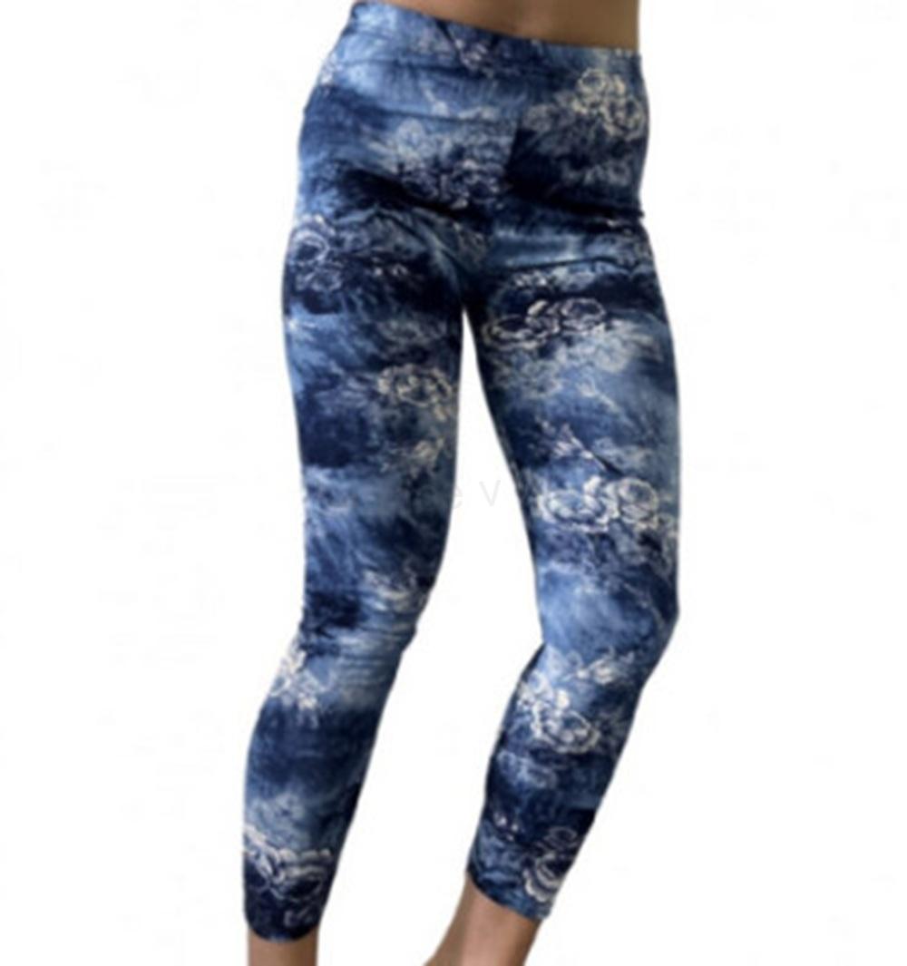 Dámské modré elastické jeans legíny Kytka – více velikostí (K151)