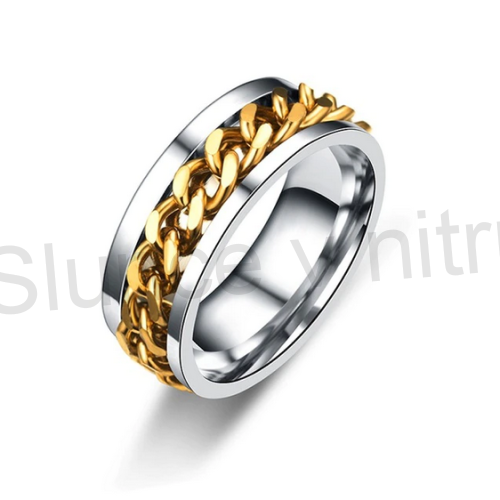 Pánský prsten z chirurgické oceli a řetízkem (BP400)