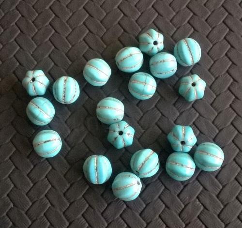 Tyrkysový korálek dýně modrá - 10 x 9,5 mm (X1244)