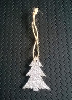 Dřevěná vánoční ozdoba stromek s glitry (H366)