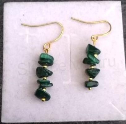 Minerální pozlacené náušnice Malachitové (X1251)