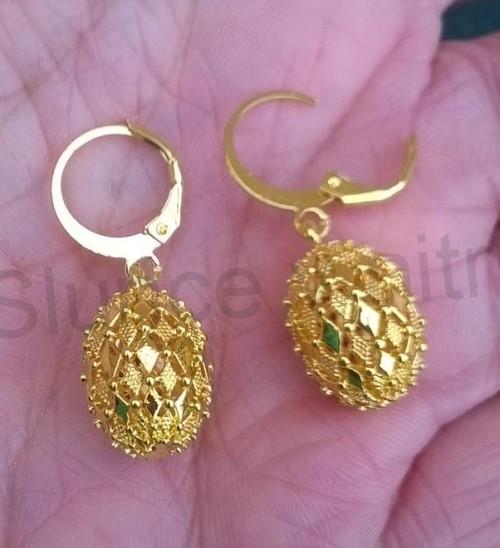 Visací pozlacené náušnice oválky se vzorem kosočtverců (712)