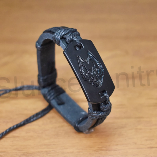 Kožený náramek nastavitelný s vlkem (BC541)