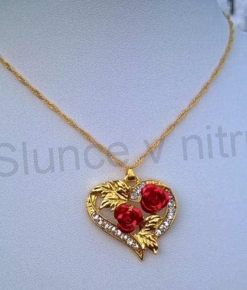 Souprava šperků srdce, srdíčko s růžemi a křišťálky pozlacená (BS107)