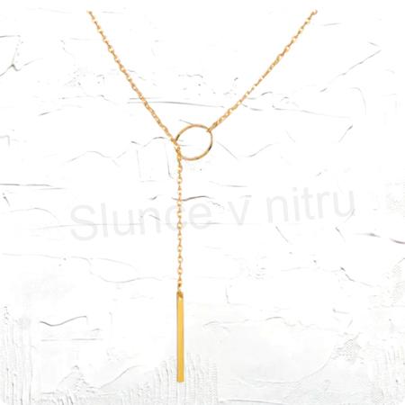 Nerezový náhrdelník, přívěsek kroužek s tyčkou zlatý (BD79)
