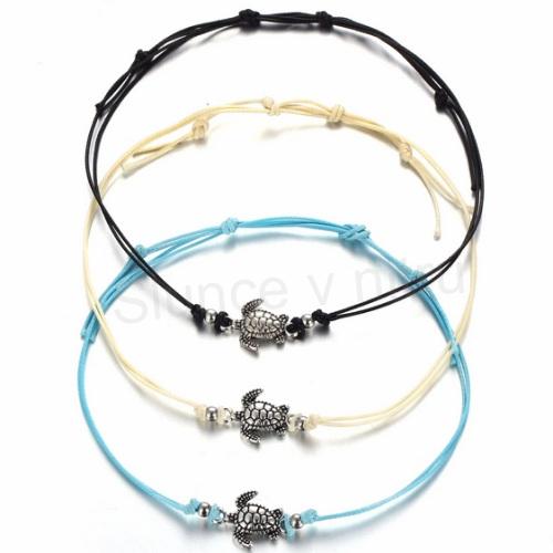 Šňůrkový náramek na nohu, kotnik želva černý (BC558)