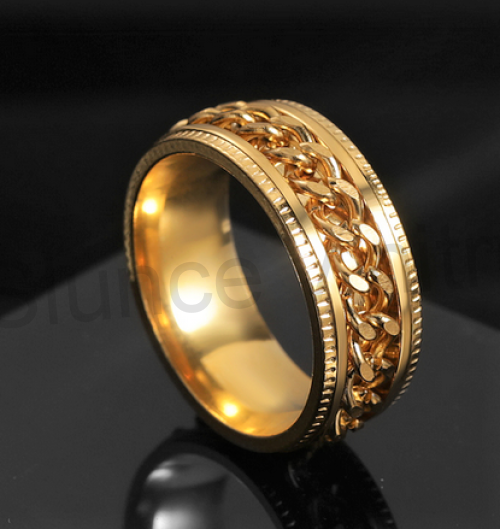 Pánský prsten z chirurgické oceli a řetízkem (BP312)