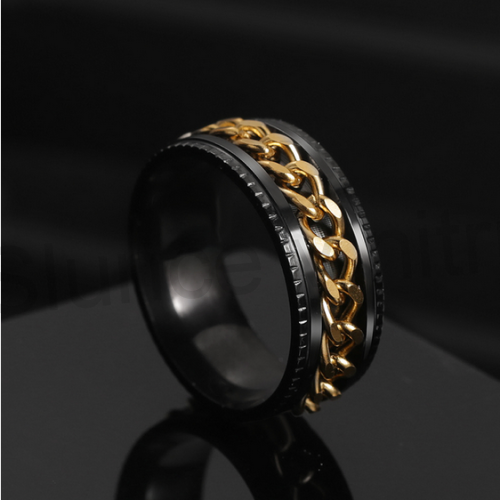 Pánský prsten z chirurgické oceli a řetízkem (BP319)