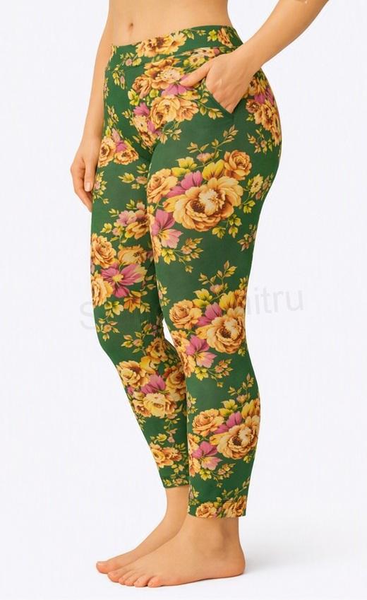 Dámské zelené barevné elastické legíny M/L (K188)