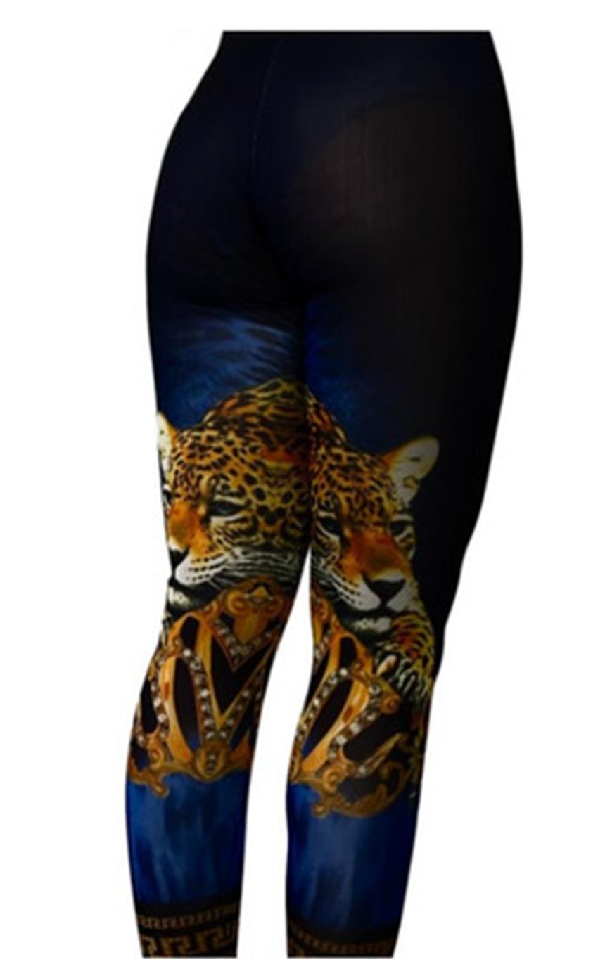 Dámské černé elastické legíny Leopard M/L (K195)