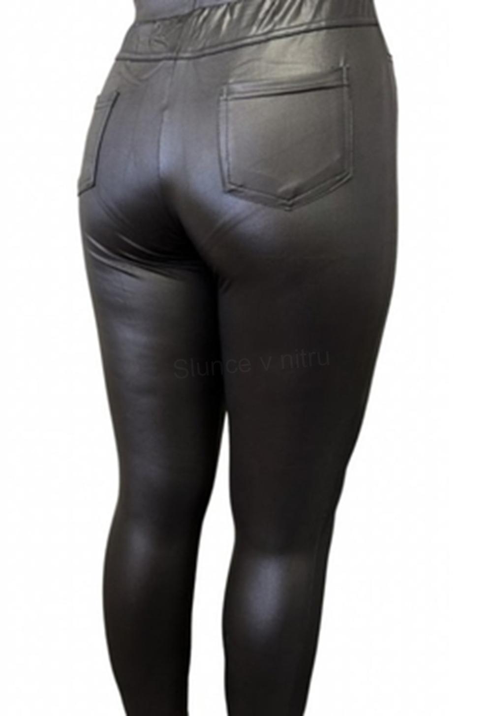 Dámské černé kožené elastické legíny se zipy XL/2XL (K200)