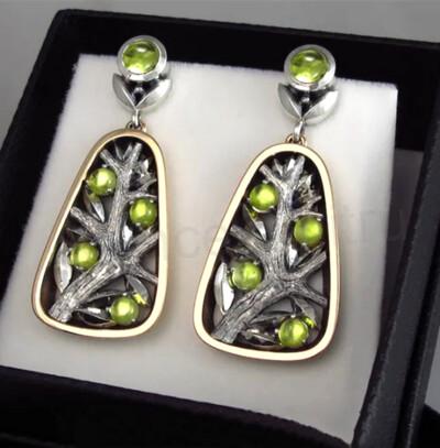 Puzetové visací vykladáné náušnice s kamínky strom (BB724)