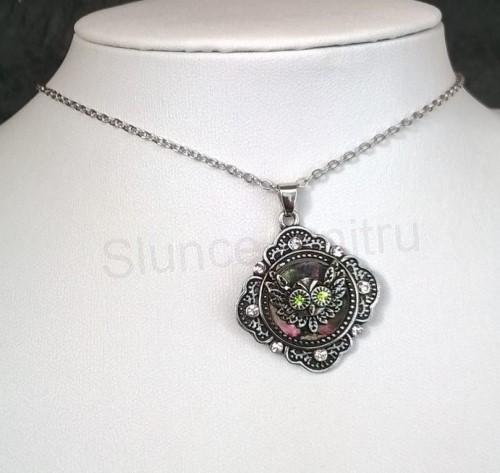 Náhrdelník kytička se sovou a mušle Paua (X1662)