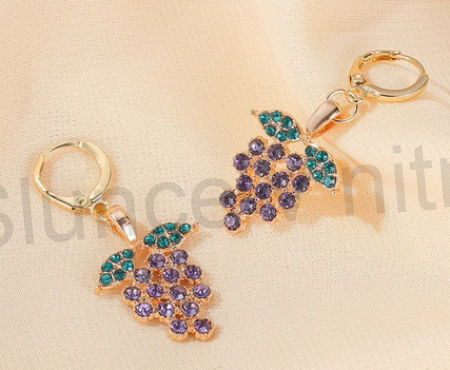 Visací náušnice se zirkony hrozen, víno (BB736)